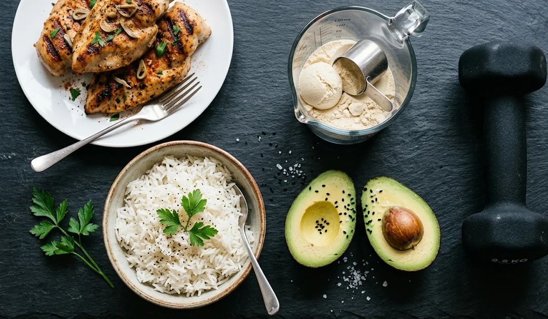 Macro prise de masse : assiette équilibrée avec protéines, glucides et lipides